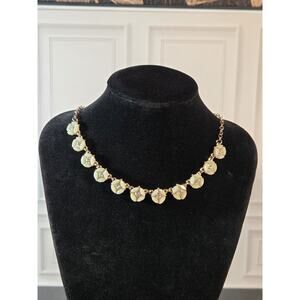 Vintage Flower Necklace White Pearly Lucite & Rhinestone Goldtone Chain